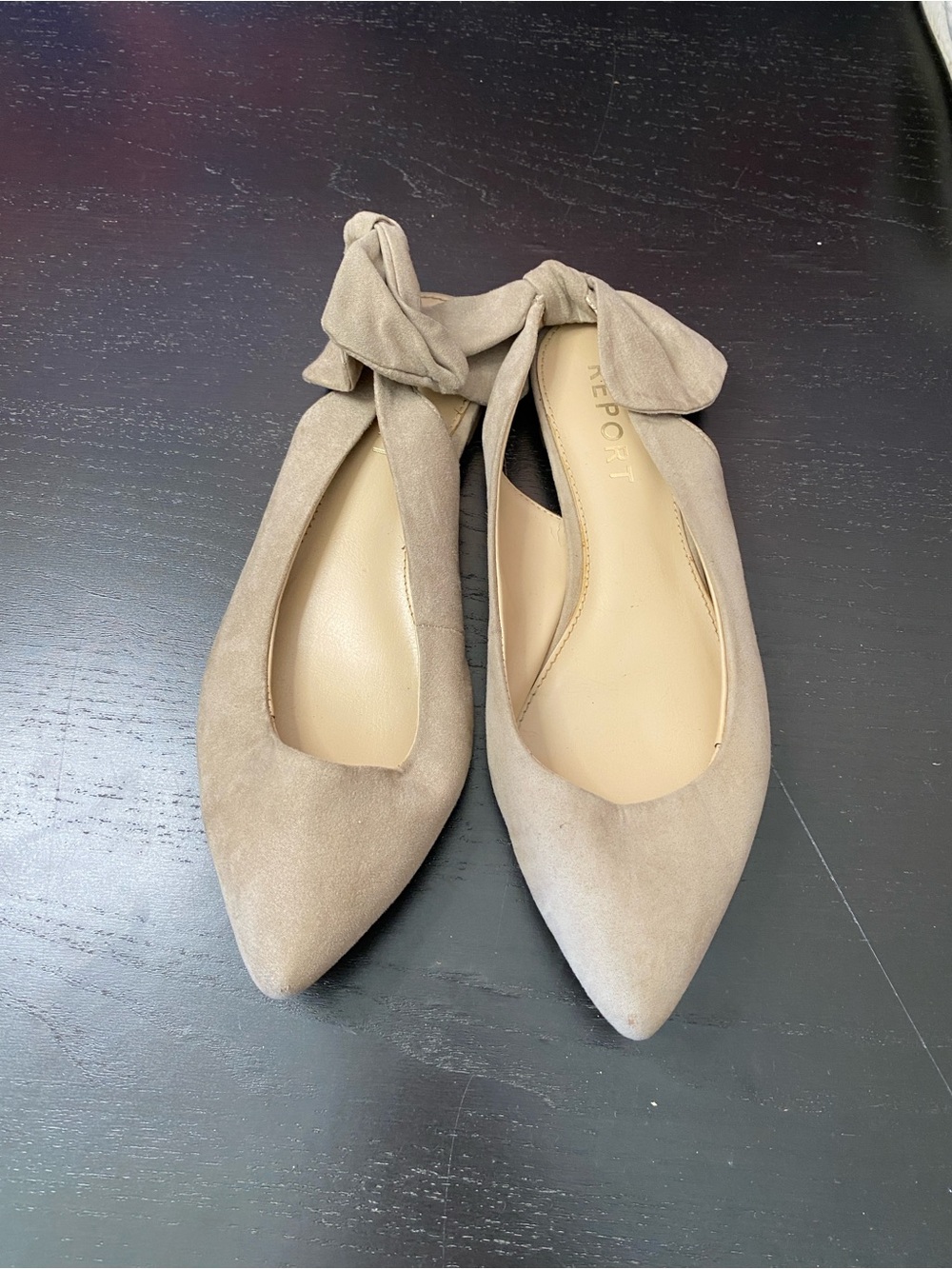 Report Taupe Tie-Back Pointed-Toe Suede Flats - Women